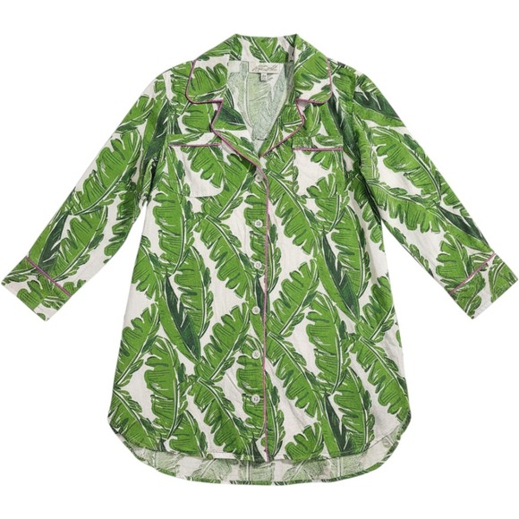 Jaye's Studio Other - Jayes Studio Banana Leaf Print Sleep‎ Shirt Green White Pink Piping XXS 00-0